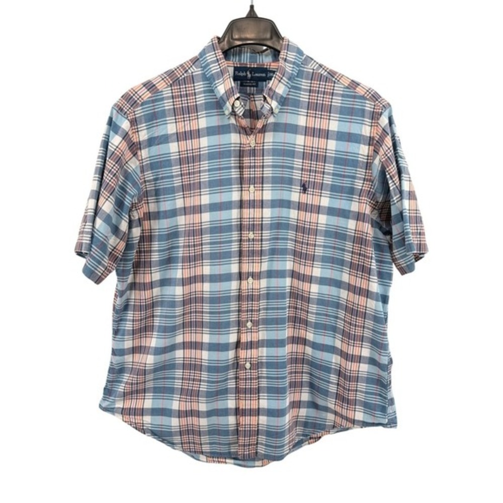 Ralph Lauren Button Down Mens XL Pre-Owned Shirt Blue Plaid‎ Classic Fit Cotton